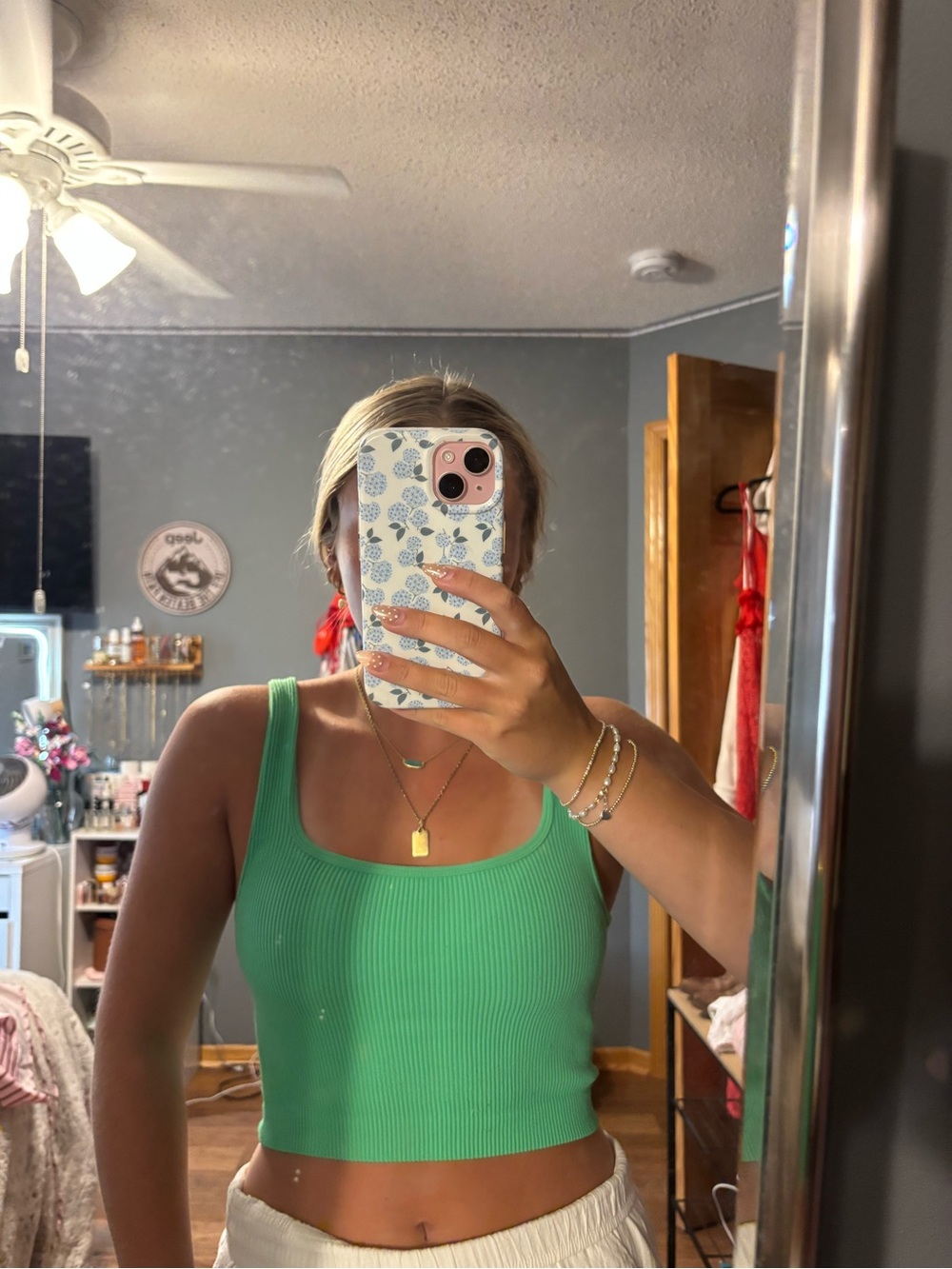Zara Green Ribbed Crop Tank Top